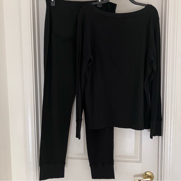 VICTORIA’S SECRET Black Long Thermal Waffle Knit Pajama Set XL Long - Picture 2 of 4